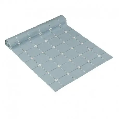 Bawełniany błękitny bieżnik na stół i ławę 120x35 Taniej