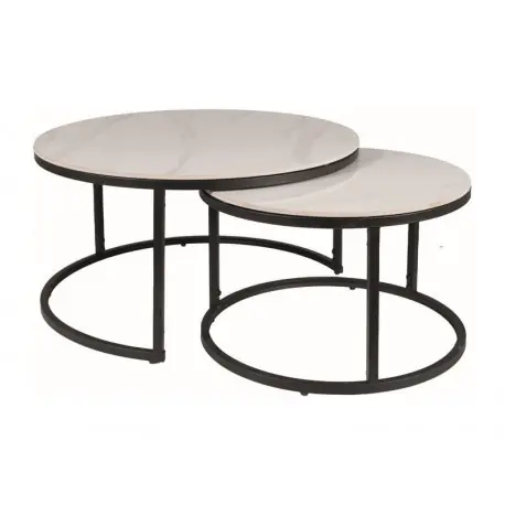 Dante-Stolik kawowy okrągły 2w1 z ceramicznym blatem efekt marmur FI80 X 42 Niska cena