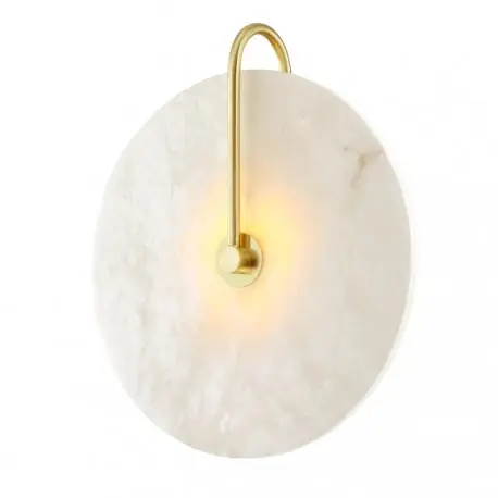 Hit cenowy Kinkiet okrągły płaski Art Deco 39x35 cm- Alabaster Modenia -złoty